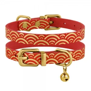 580024 Нашийник для котів шкіряний Classic одинарний з золотим тисненням Море(ш 10мм, д 18-25)