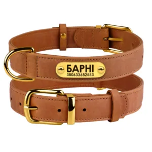 590240/Т Нашийник для собак шкіряний плоский BronzeDog Antiq (ш 20мм д 30-40 см) Tawny