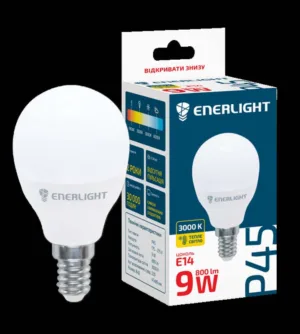 Лампа ENERLIGHT LED 3000K тепле P45/E14  9 Вт