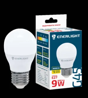 Лампа ENERLIGHT LED 3000K тепле G45/E27  9 Вт