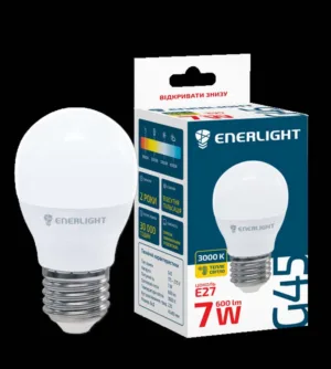Лампа ENERLIGHT LED 3000K тепле G45/E27  7 Вт