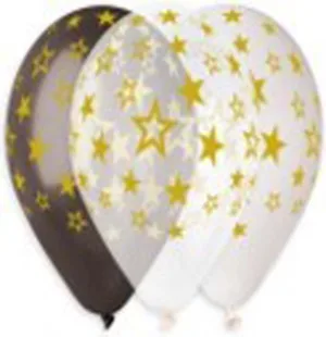 Кульки GBS120#967 круглі з мал. зірки золоті  (14"-35cm)(25 шт)