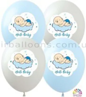 Кульки NR-3 "Hello, Baby" (Хлопчик голуб., білий, проз.) (12"-30 см) 100 шт