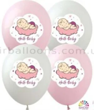 Кульки NR-3 "Hello, Baby" (Дівчинка рожева, біла, проз. ) (12"-30 см) 100 шт