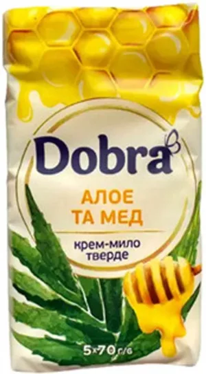 DOBRA Крем-мило тверде, марка К , (5*70) 350г "Алое та мед"