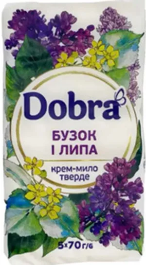 DOBRA Крем-мило тверде, марка К, (5*70) 350г "Бузок і липа"