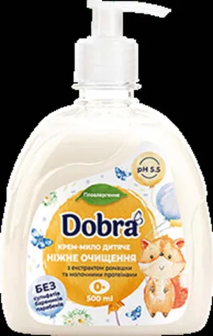 "DOBRA" Крем-мило з дозатором "Ніжне очищення" з ромашкою та молоч. протиїн. (гіпоалергенне) +0  500