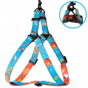 71/1212/Т Шлея для собак BronzeDog Космос (обхват грудної клітини 45-56см, ширина-20мм) блакитний