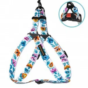 71/1415Б/Т Шлея для собак з нашивкою BronzeDog Folk квіти Обхв 45-56см Ширина-20мм, біла