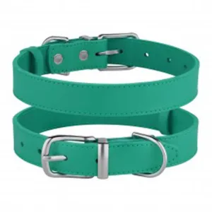 540413/Т Нашийник д/собак шкір. Classic хром(Розмір М ш 20мм, д 33-43) бірюз.