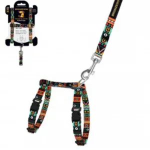 57/1383Б/Т Шлея з поводом для котів та дрібн.собак  "Urban" етнічна 2ХS ментол