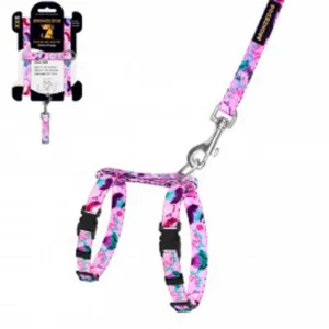 58/1407Б/Т Шлея з поводом для котів та дрібних собак  "Urban" "BronzeDog" з нашивкою розмір XS, квіт