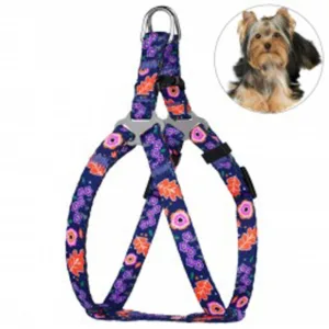 68/1412/Т Шлея для собак "Urban" ТМ "BronzeDog" квіти синій Обхв 24-30см Ширина - 10мм