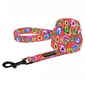 61/1416Б/Т Повідець д/собак з нашивкою Folk квіти М (Дов.- 152см, Шир.- 20 мм) корал