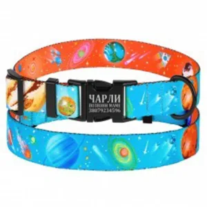 46/1212/Т Нашийник д/собак "Urban" Космос, застіб.метал S (Об.шиї 25-33см.Шир-16см) блакит