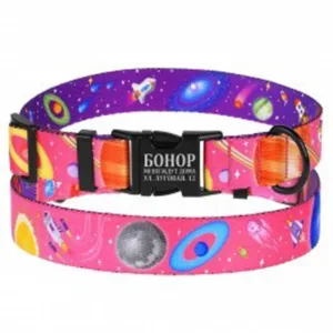 48/1217/Т Нашийник д/собак "Urban" Космос, застіб.метал L (Об.шиї 35-53см.Шир-25см) рожев