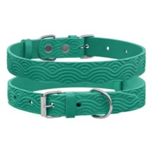 550313/Т Нашийник д/собак шкір. Classic один. з тисн. Хвиля (Розмір S ш 17мм, д 28-36) бірюз.