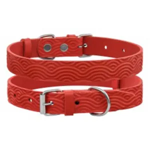 55033/Т Нашийник д/собак шкір. Classic один. з тисн. Хвиля (Розмір S ш 17мм, д 28-36) червон.