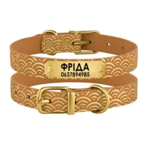 580314 Нашийник для собак шкіряний Classic одинарний з золотим тисненням Хвиля(ш 17мм, д 28-36