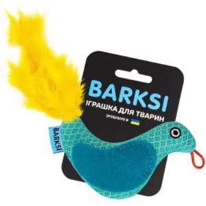 3437 Іграшка для котів ТМ Barksi з дзвіночком та з пір'ям Пташка ментолова