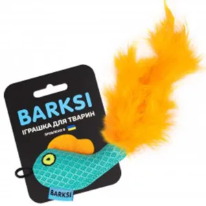 3436 Іграшка для котів ТМ Barksi з дзвіночком та з пір'ям Рибка ментолова