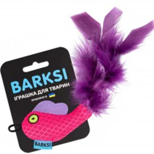 3435 Іграшка для котів ТМ Barksi з дзвіночком та з пір'ям Рибка рожева