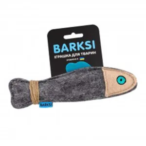 3505 Іграшка для котів ТМ Barksi Рибка з мотузкою сіра