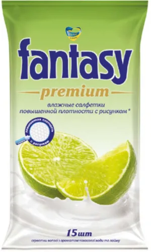 Серветки вологі Fantasy Premium з ароматом кокос. води та лайму 15шт