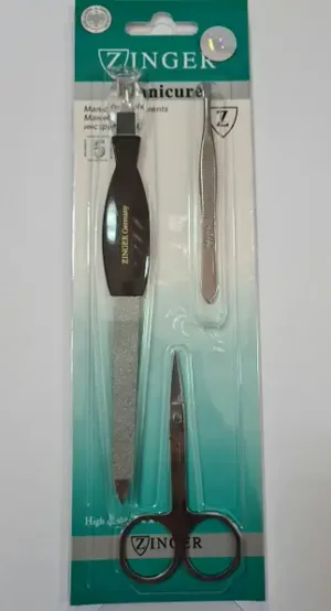 НБ Манікюрний ZINGER (3шт) (пінцет+пилка.різ.+ножн.)