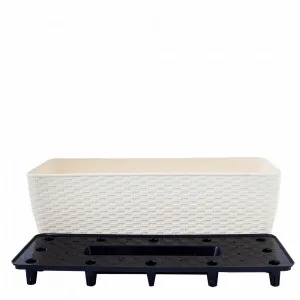 Вазон "Ротанг" балкон. з вставк. 50*18(115028 біла роза)