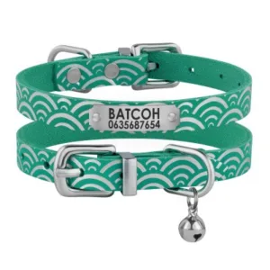 5700113 Нашийник для котів шкіряний Classic одинарний з срібним тисненням Хвиля(ш 10мм, д 18-2