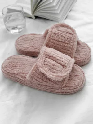 Капці 12714 домашні жін HS фліс/липучка на платформі пудрові р.36/37