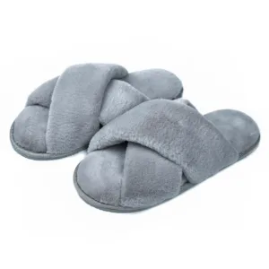 Капці  6844 домашні жін HS-LUX хутряні перехрест т.сірі (Х) р.36/37
