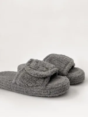 Капці 12710 домашні жін HS фліс/липучка на платформі сірі р.36/37